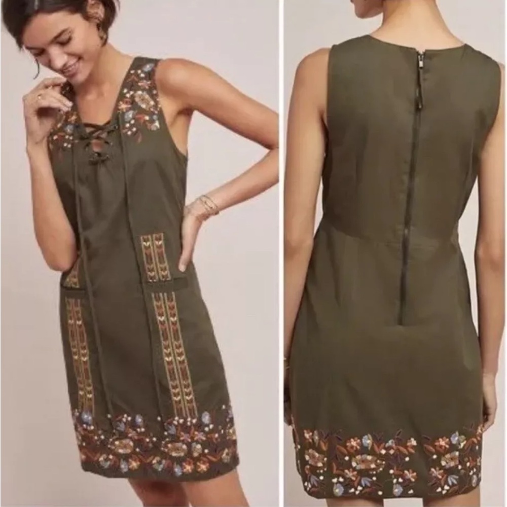 Anthropologie Seen Worn Kept Avis Embroidered Shift Dress Retro Boho Womens S